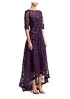 Teri Jon By Rickie Freeman Floral Applique Lace High-low Gown