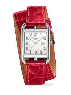 Hermes Watches Cape Cod Stainless Steel & Alligator Double-wrap Watch