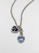 Judith Ripka La Petite Blue Quartz, Corundum & Sterling Silver Twin Heart Pendant Necklace