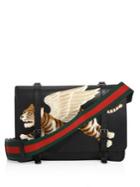 Gucci Leather Messenger Bag With Tiger Applique
