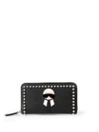 Fendi Karlito Studded Saffiano Leather & Mink Fur Zip Continental Wallet