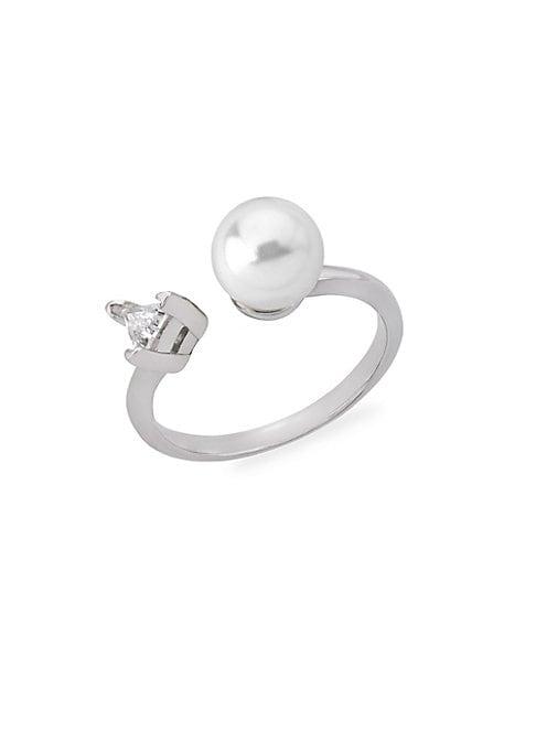Majorica Faux Pearl & Crystal Sterling Silver Open Ring