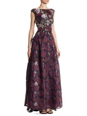 Talbot Runhof Silk-blend Rose Print Gown