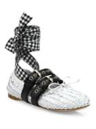 Miu Miu Double Strap Woven Leather Lace-up Ballet Flats