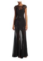 Halston Heritage Embroidered Cap-sleeve Gown