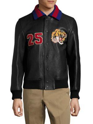 Gucci Leather Patch Bomber Jacket