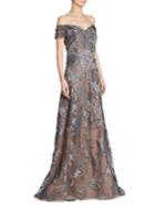 Rene Ruiz Floral Off-the-shoulder Lace Gown