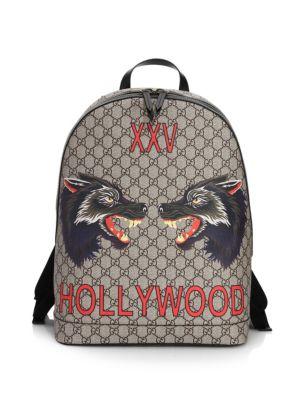 Gucci Wolf Print Gg Supreme Hollywood Backpack | LookMazing