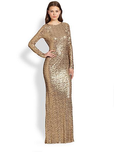 Badgley Mischka Sequin Cowlback Gown