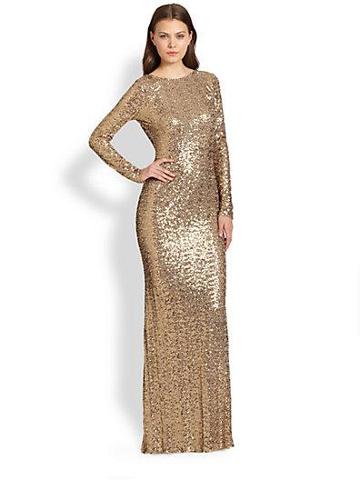 Badgley Mischka Sequin Cowlback Gown