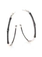 John Hardy Bamboo Black Sapphire & Sterling Silver Hoop Earrings/1.6