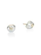 Mizuki 10mm Keshi Pearl & Diamond Stud Earrings