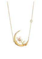 Renee Lewis 18k Gold Diamond & Pearl Crescent Moon Necklace