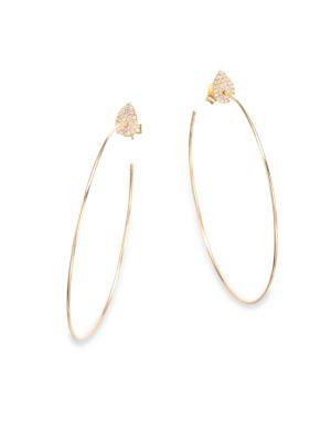 Diane Kordas Diamond & 18k Yellow Gold Teardrop Hoop Earrings/2.25