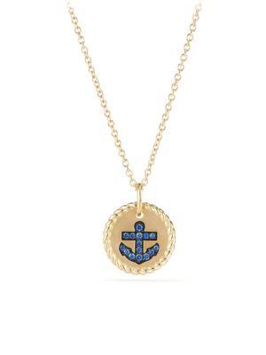David Yurman Cable Collectibles Light Blue Sapphire & 18k Gold Anchor Necklace