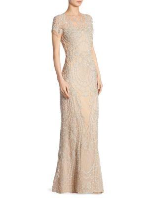 Mikael D Beaded Silk Gown