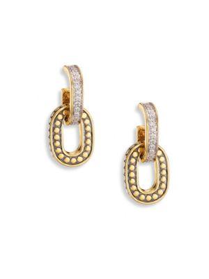John Hardy Dot Small Diamond & 18k Yellow Gold Drop Earrings
