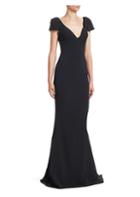 Gustavo Cadile V-neck Bow Shoulder Mermaid Cocktail Gown