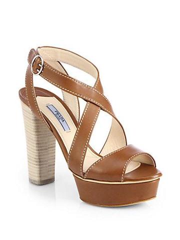 Prada Leather Stacked-heel Sandals
