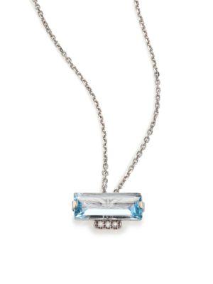 Kalan By Suzanne Kalan Soleil Blue Topaz, Diamond & 14k White Gold Layered Baguette Pendant Necklace