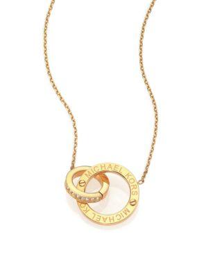 Michael Kors Heritage Logo Pave Double-ring Pendant Necklace/goldtone