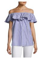 Mds Stripes Off-the-shoulder Ruffle Cotton Top