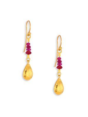 Gurhan Delicate Rain Ruby & 24k Yellow Gold Drop Earrings