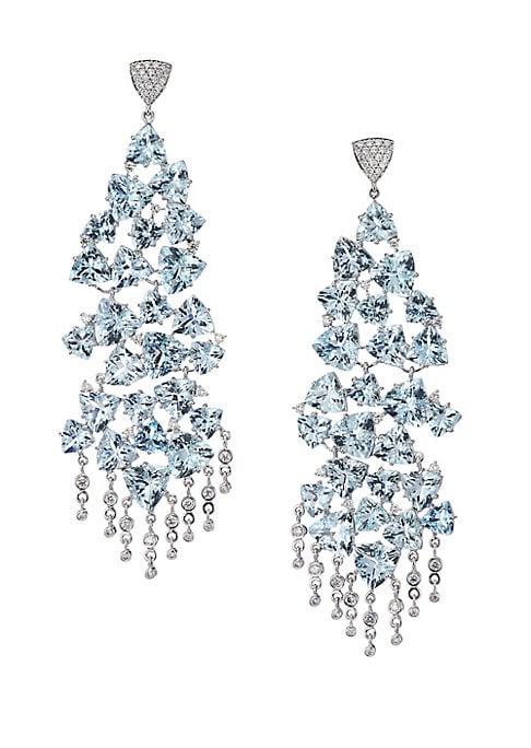 Hueb 18k White Gold, Aquamarine & Diamond Chandelier Earrings