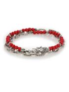 John Hardy Batu Naga Stabilized Coral Bead & Sterling Silver Chain Double Wrap Bracelet