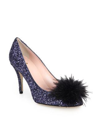Kate Spade New York Dahlia Glittered Feather Pom Pom Pumps