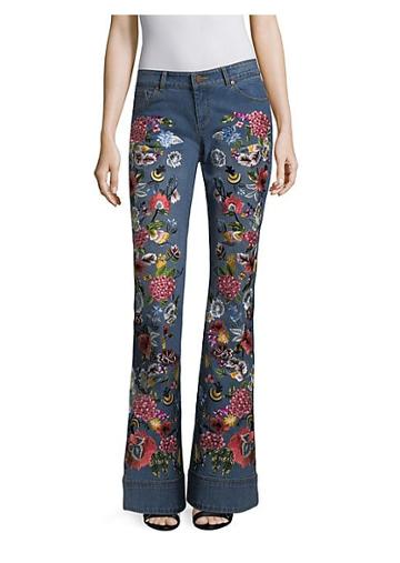 Ao.la By Alice + Olivia Ryley Embroidered Low-rise Bell Bottom Jeans