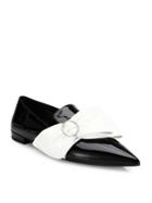 Prada Patent Leather Bow Point Toe Loafers