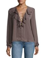 L'acadamie Ruffled Lace-up Blouse
