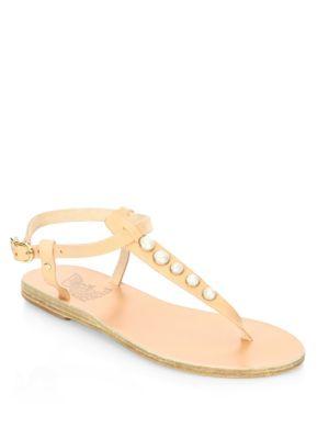 Ancient Greek Sandals Lito Pearls Leather Sandals
