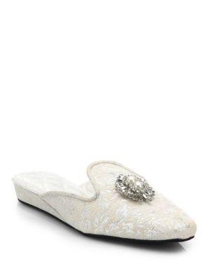 Lmn / Luxe Me Now Versailles Rhinestone-embellished Jacquard Slippers