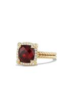 David Yurman Chatelaine? Pave Bezel Ring With Garnet And Diamonds In 18k Yellow Gold