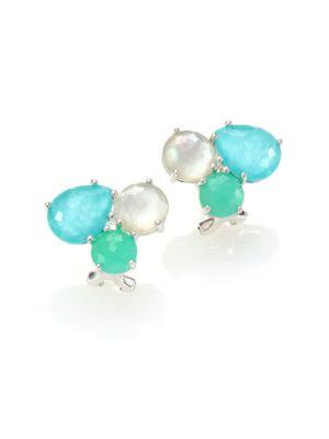 Ippolita Rock Candy Chrysoprase, Green Turquoise, Mother-of-pearl & Sterling Silver Cluster Earrings