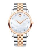 Movado Museum Classic Diamond, Mother-of-pearl, Rose Gold & Stainless Steel Link Bracelet Watch