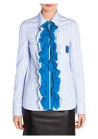Prada Cotton Stripe Zip-front Ruffle Shirt