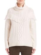 Joie Viviam Cable Knit Turtleneck Fringed Sweater
