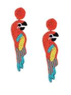 Kenneth Jay Lane Multicolor Coral Seed Bead Parrot Clip-on Earrings