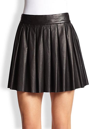 Alice + Olivia Pleated Leather Skirt
