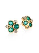 Temple St. Clair Classic Color Emerald, Diamond & 18k Yellow Gold Trio Earrings