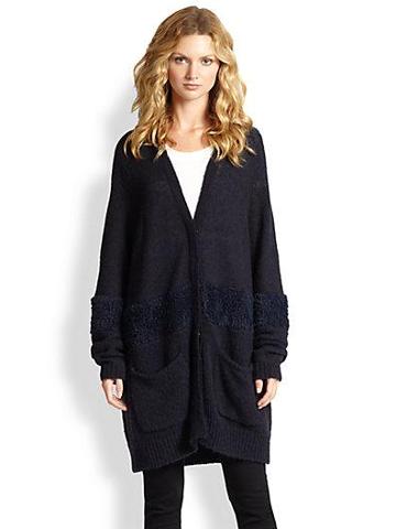 Tibi Shaggy-paneled Oversized Cardigan