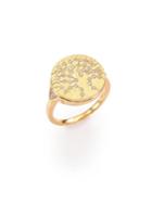 Devon Woodhill 18k Brushed Yellow Gold & Diamond Tree Of Life Signet Ring
