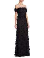 Marchesa Notte Embroidered Bodice Off-the-shoulder Gown
