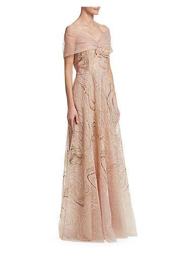 Teri Jon By Rickie Freeman Off-the-shoulder Tulle & Sequin Gown