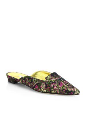 Manolo Blahnik Ruby Embroidered Point Toe Mules