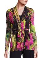 Fuzzi Tropical Floral-print Belted Cardigan