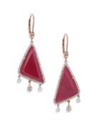 Meira T Ruby & 14k Rose Gold Triangle Dangling Leverback Earrings